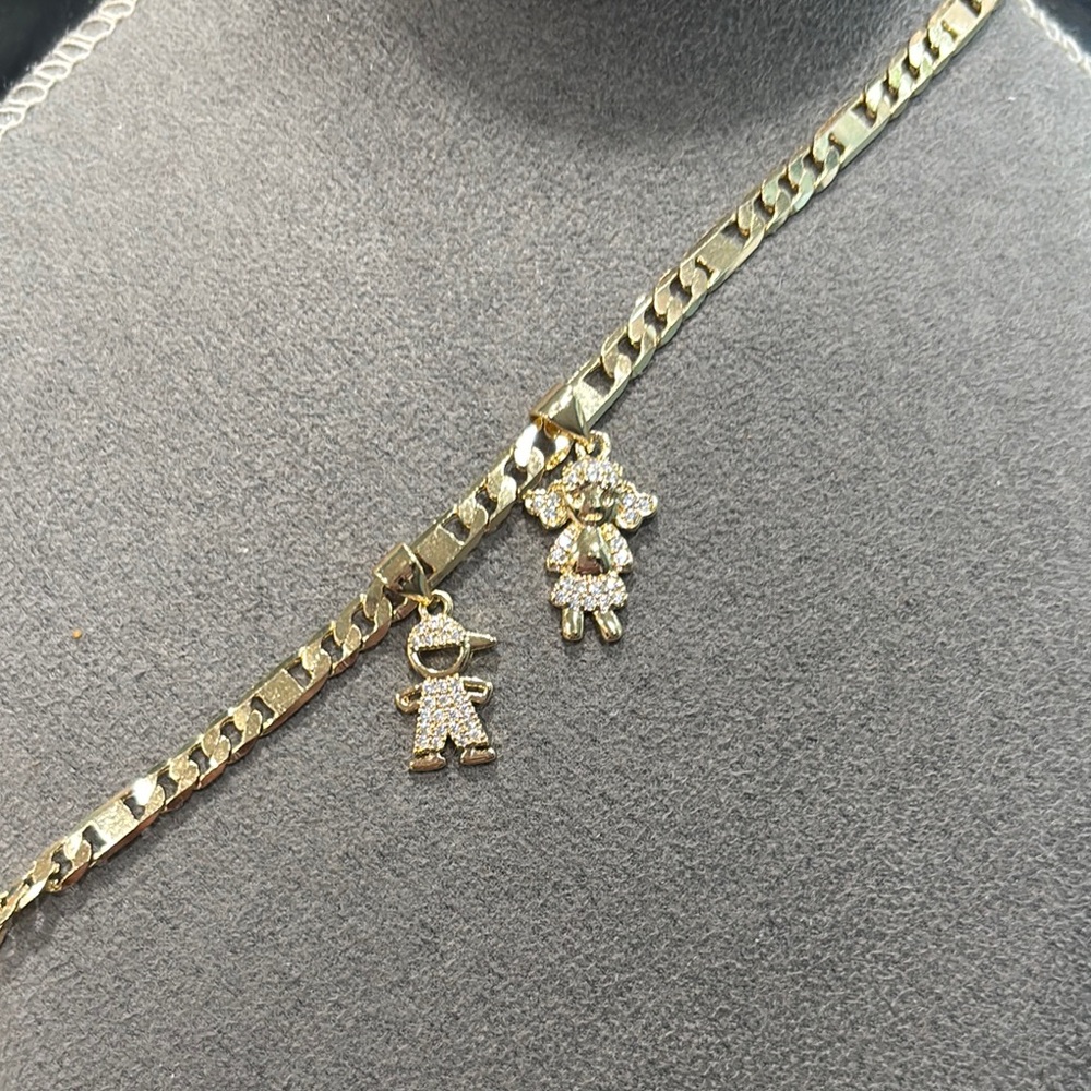 Gold platedChain Necklace with Boy and Girl Charms